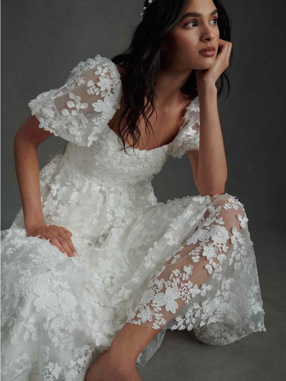 Willowby by Watters Lilia Puff-Sleeve Lace Empire Wedding Gown - Picture 10 of 10